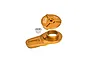 GPM Racing gold anodized aluminium servo saver components including a top cap, arm, and small silver bushing.