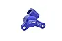 A blue anodized aluminium rear brake caliper for an RC motorcycle, featuring the GPM Racing logo and 7075 marking.