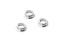 Three silver-coloured aluminium bearing mounts arranged on a plain white background.