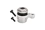 GPM Racing silver aluminium 21T servo horn with built-in servo saver and two small black mounting screws on a white background.