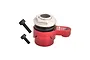 A red GPM Racing aluminium 21T servo horn with a built-in servo saver and two black mounting screws on a white background.