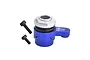 GPM Racing blue aluminium 21T servo horn with built-in servo saver and two black mounting screws on a white background.