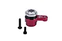 GPM Racing red aluminium 20T servo horn with built-in servo saver and two black mounting screws on a white background.