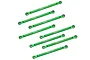 A set of eight green anodized aluminium RC suspension link bars from GPM Racing, featuring pre-installed rod ends.