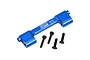 A blue anodized aluminium GPM Racing upper centre brace bar for RC cars, shown with four black metal screws on a white background.