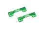 Two green anodized aluminium hoop brace bars by GPM Racing for RC vehicles, shown against a white background.