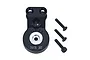 A black GPM Racing 25T aluminium servo horn with a built-in servo saver and three included mounting screws on a white background.
