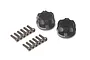 Two black aluminium wheel hub adapters with XT606V2 branding and ten matching hex head screws on a white background.