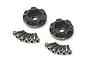 Two black aluminium Boom Racing ProBuild wheel hub adapters with 12 screws on a white background.