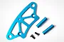 A blue anodized aluminium front bumper upper plate for an RC car, including two blue cylindrical spacers and two black countersunk screws.