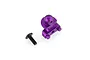 A purple anodized aluminium RC front body mount component with a single black metal screw, isolated on a white background.
