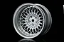 A silver-coloured mesh-style RC drift car rim with a deep dish design, shown against a black background.
