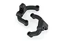 Two black plastic RC car steering knuckles or suspension mounts on a white background.