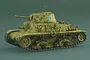 A painted 1/56 scale model of an Italian M13/40 tank, shown from a side-angle view against a plain dark green background.