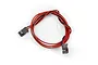 A Traxxas extension lead with Futaba J connectors featuring twisted red and black wires on a white background.
