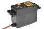 A black Savox SC-0253MG digital servo with a gold-coloured output shaft against a white background.
