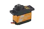 Savox SH-0257MG Plus micro digital servo with an orange aluminium middle case and black plastic top and bottom sections.