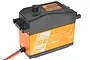 Savox SV-0236MG Plus high-voltage digital servo with an orange aluminium case and black plastic top, shown from a high-angle studio perspective.