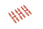 Three sets of four red plastic RC rod ends attached to a sprue tree on a white background.