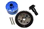 GPM Racing carbon steel 37T ring gear and 13T pinion gear set with a blue aluminium differential case and four mounting screws.