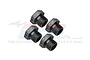 Four black aluminium GPM Racing 24mm wheel hex adapters for RC cars, arranged in a group on a white background.