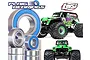 A promotional image for Plaig RC bearing kits for the Losi LMT Grave Digger RC monster truck, featuring various metal bearings and the truck model.