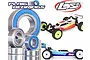 Plaig RC bearing kit for Losi 1/16 Mini-B featuring metal ball bearings with blue rubber seals and images of Losi Mini-B RC buggies.