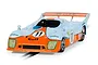 Scalextric 1/32 scale Mirage GR8 slot car in iconic Gulf blue and orange livery with number 11 on the hood and sides.