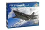 Italeri 1/72 scale F-35A Lightning II plastic model kit box featuring an illustration of the fighter jet in flight against a cloudy blue sky.