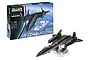 Revell 1/48 scale Lockheed SR-71A Blackbird plastic model kit box and a fully assembled, painted model on a display stand.