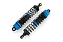 Two blue and black aluminium RC shock absorbers with black springs on a white background.