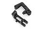 Two black plastic RC steering hub carriers for HSP remote control cars, shown from a top-down angle on a white background.