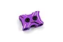 A purple anodized aluminium wire clamp for RC cars with two black hex screws and the Yeah Racing logo engraved on the top surface.