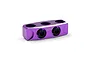 A purple anodized aluminium wire clamp for RC cars, featuring two black hex screws and three wire channels, isolated on a white background.