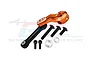 An orange GPM Racing 25T aluminium servo horn attached to a black tie rod, with included screws and washers on a white background.