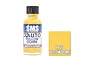 A 30ml bottle of SMS Auto Yellow Ochre acrylic lacquer paint next to a yellow colour swatch square labeled PA27 Yellow Ochre.