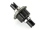 A complete RC differential assembly featuring a black plastic housing, a metal bevel gear, and two metal outdrives with ball bearings.