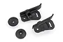 HSP RC wing mount set including two black plastic wing mounts and two circular washers on a white background.