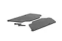 Two black carbon fibre rear suspension arm guards with a woven texture and two included black metal screws on a white background.