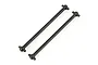 Two black metal dogbone drive shafts for an RC car, shown side-by-side on a white background.