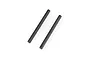 Two black metal hinge pins for RC car suspension, positioned diagonally on a white background.