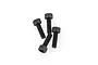 Four black metal cap head screws arranged on a white background.