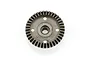 A studio shot of a 38T steel differential gear for an RC car, showing the gear teeth and mounting holes on a white background.