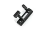 A black plastic RC wing mount brace with mounting holes and a cylindrical post, isolated on a white background.