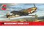 Airfix 1/48 scale Messerschmitt Bf109E-3/E-4 plastic model kit box art showing a fighter plane in flight over a landscape.