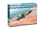 Italeri 1/48 scale Dassault Mirage III E plastic model kit box featuring an illustration of the fighter jet in flight over a desert landscape.
