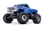 A studio shot of the Traxxas Bigfoot 1/10 scale RC monster truck in blue with chrome wheels and large off-road tires against a white background.
