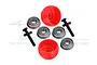A set of GPM Racing red lean bar wheels for 1/4 scale RC motorcycles, including bearings and mounting hardware.