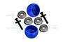 GPM Racing blue lean bar wheels for 1/4 scale RC motorcycles, including metal shielded bearings and mounting screws.