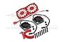 GPM Racing red aluminium adjustable motor heatsink with dual cooling fans and mounting hardware on a white background.